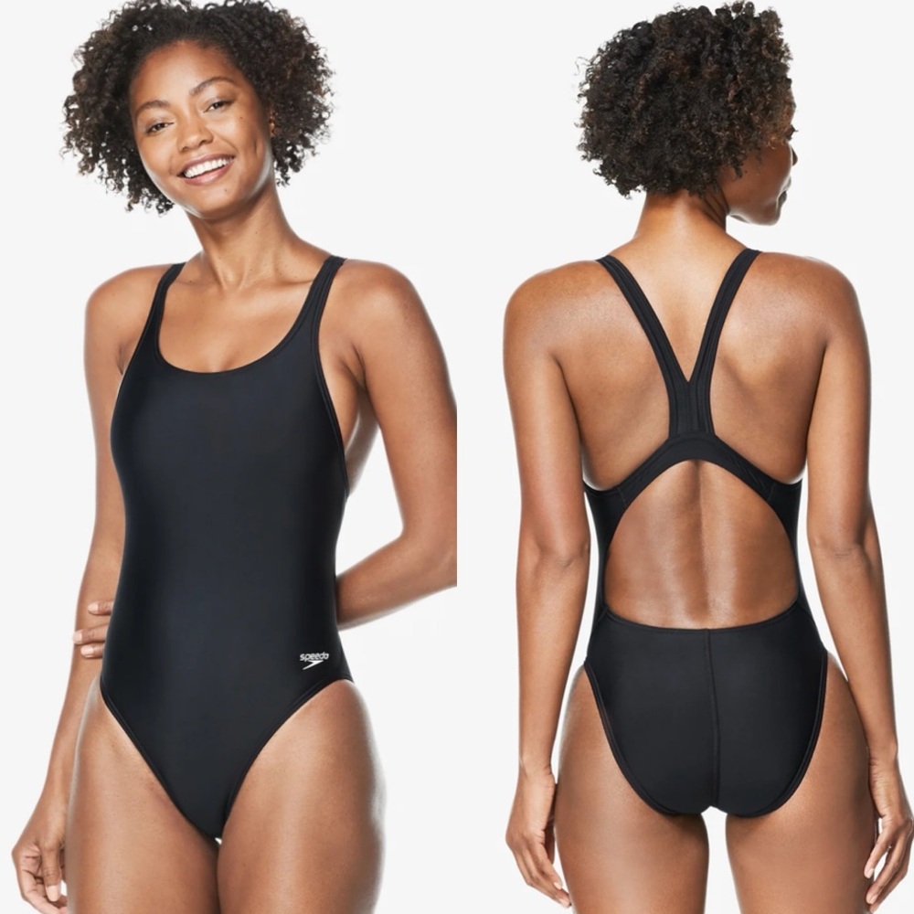 🆕 Speedo ProLT Supro Proback Solid One Piece Black Swimsuit Size 8/34 NWT